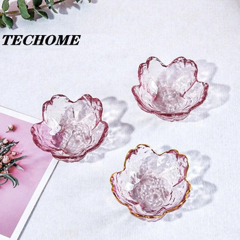 1PC Нова чиния за подправки Cherry Blossoms Малка стъклена чиния Nodic Gold Inlay Sauce Bowl For Ice Cream Fruit Sala Кухненски принадлежности