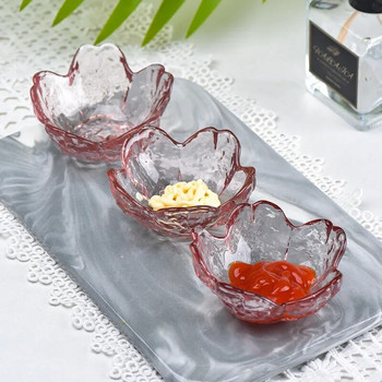 1PC Нова чиния за подправки Cherry Blossoms Малка стъклена чиния Nodic Gold Inlay Sauce Bowl For Ice Cream Fruit Sala Кухненски принадлежности