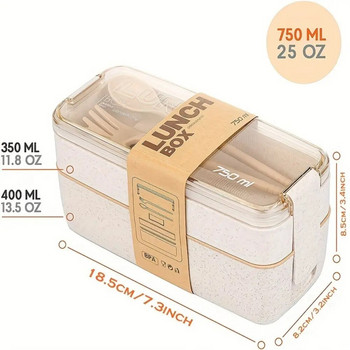 1 бр. Сладка двуслойна кутия Bento, непропускливи контейнери, контейнер за храна, подреждаща се кутия за обяд Bento с лъжица и вилица, кухненски принадлежности