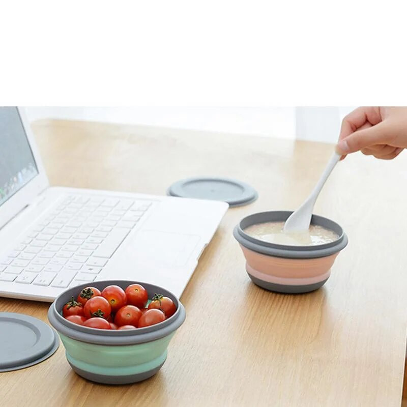 3 tk/komplekt kausikomplektid silikoonist kokkupandav lõunakarp Kaasaskantav kokkupandav salat kaanega Sinine WF12