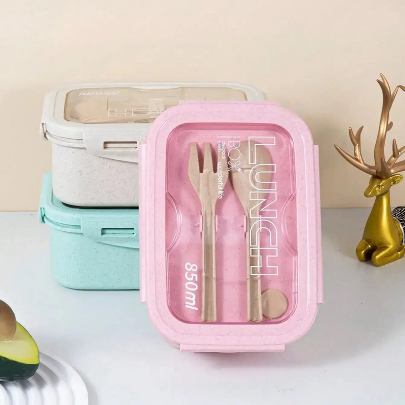 1db ebédes doboz, ebéddoboz, irodai dolgozó napi egyszínű négyzet alakú, étkészlettel lezárva, mikrohullámú sütő ételdoboz