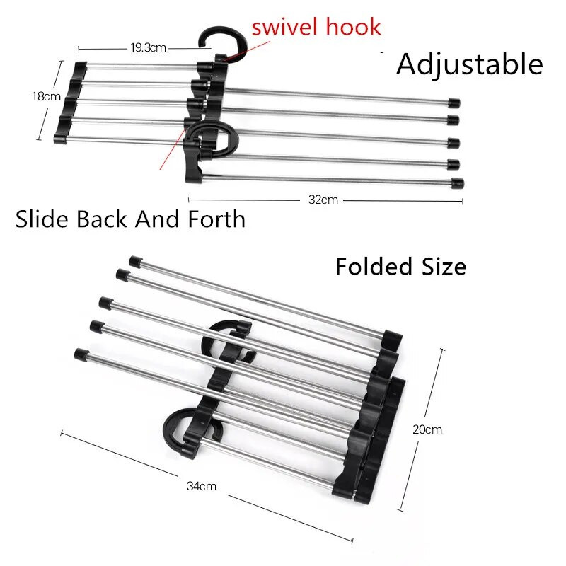 5 az 1-ben Többfunkciós ruhaakasztók Nadrágtartó állvány Állítható helytakarékos rozsdamentes acél ruhaakasztó