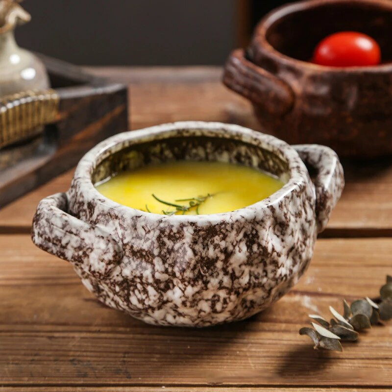 Szabálytalan kerámia sütőtál western stílusú kétfülű pörkölt saláta desszert sűrű leveses tál Gyümölcs reggelizőtál Evő kellékek