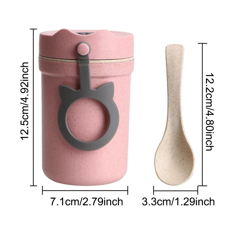 Meal Prep Bento Box szivárgásmentes élelmiszer tartály 330 ml Reggeli csésze Búzaszalma Hordozható Kids Lunchbox Levesdoboz lezárva környezetbarát