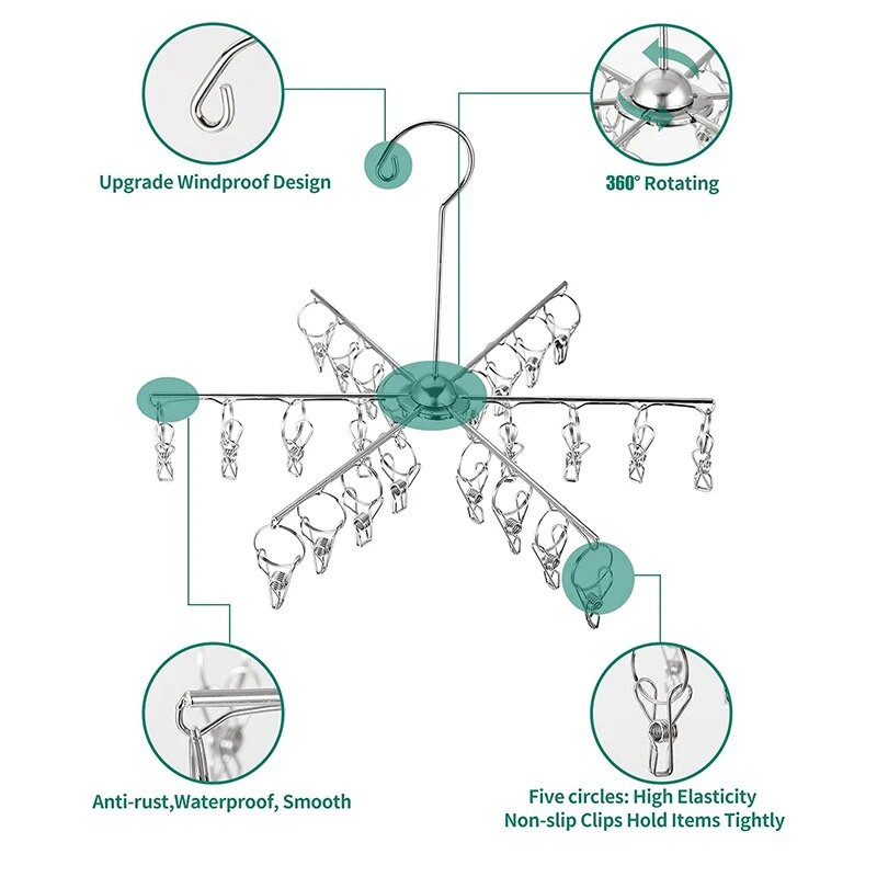 Összehajtható rozsdamentes acél fehérnemű zokni szárító ruhaszárító ruhafogas szellőző rozsdaálló erős markolat kapcsok
