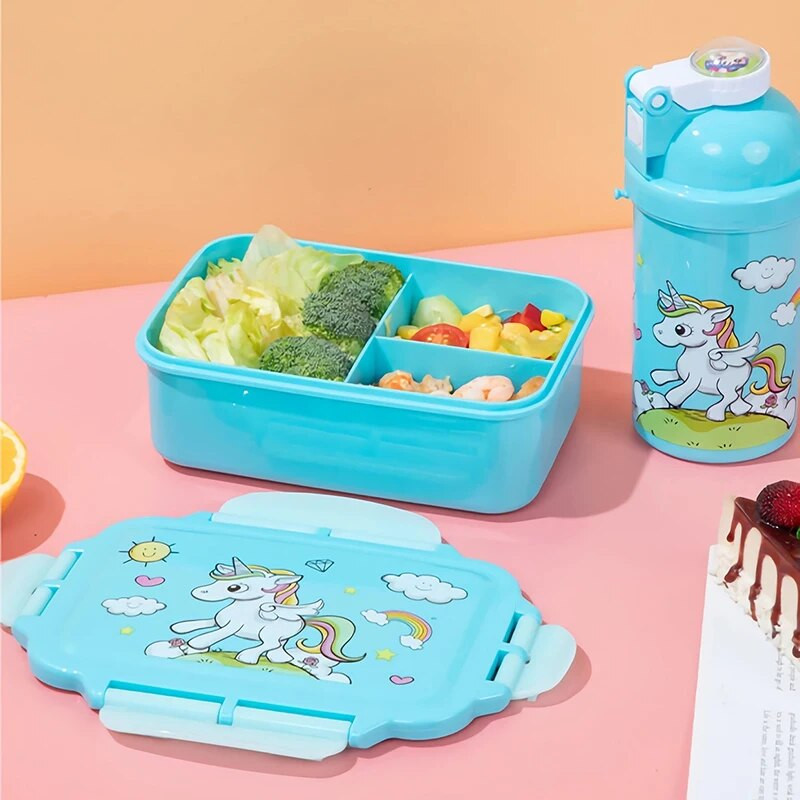 Aranyos Unicorn Bento ebéddoboz és vizes palack gyerekeknek lányoknak Kawaii gyerekeknek ebédlődoboz iskolai uzsonnás szendvicsdobozok ételtartó