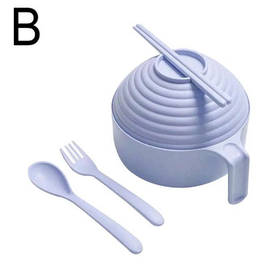 Pšenična slama Instant rezanci Zdjela Poklopac Žlica Štapići Salata Anti-hot Vilica Juha Zdjele za hranu Posuda za zdjelu s rezancima za višekratnu upotrebu F N6M1