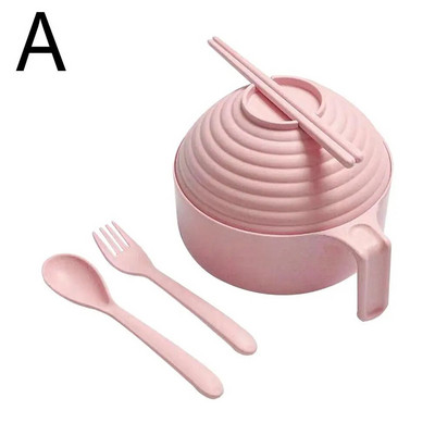 Pšenična slama Instant rezanci Zdjela Poklopac Žlica Štapići Salata Anti-hot Vilica Juha Zdjele za hranu Posuda za zdjelu s rezancima za višekratnu upotrebu F N6M1