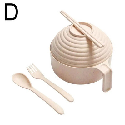 Pšenična slama Instant rezanci Zdjela Poklopac Žlica Štapići Salata Anti-hot Vilica Juha Zdjele za hranu Posuda za zdjelu s rezancima za višekratnu upotrebu F N6M1