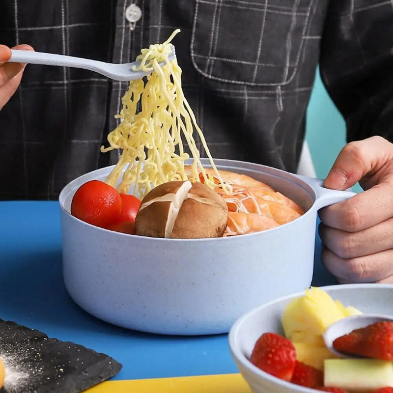Búzaszalma instant tészta tál fedél kanál pálcika saláta forró villaleves ételtálak újrafelhasználható tésztatál tartály F N6M1