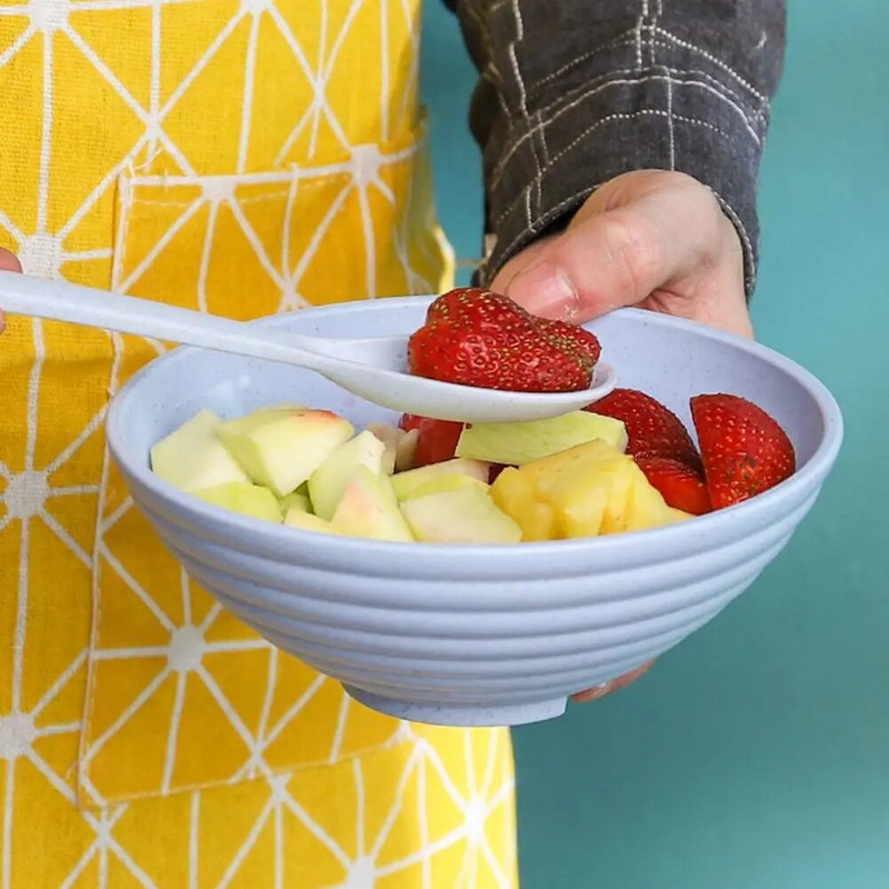 Búzaszalma instant tészta tál fedél kanál pálcika saláta forró villaleves ételtálak újrafelhasználható tésztatál tartály F N6M1