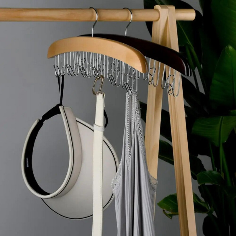 Fából készült övakasztó Helytakarékos szekrényrendező 12 kampóval a hálószoba tárolására