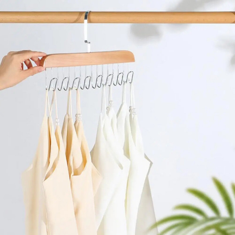 Fából készült övakasztó Helytakarékos szekrényrendező 12 kampóval a hálószoba tárolására