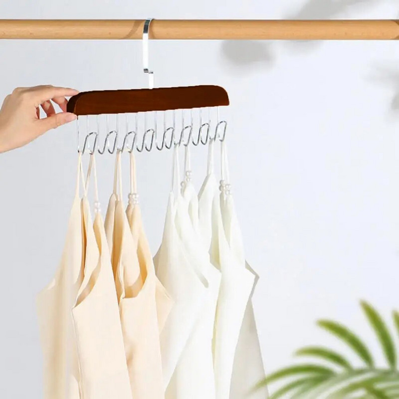 Fából készült övakasztó Helytakarékos szekrényrendező 12 kampóval a hálószoba tárolására