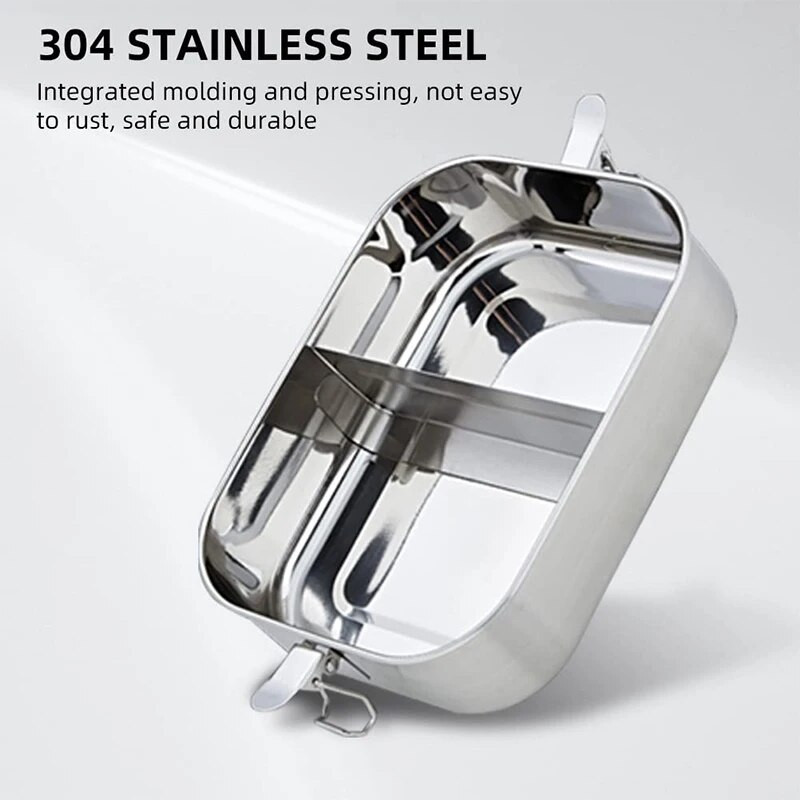 2 rácsos, rozsdamentes acél ebédlődoboz Élelmiszertároló Gyermek Bento Box Kiváló minőségű snack tároló rekesz Ebéddoboz Konyhai edények