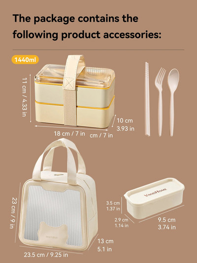 WORTHBUY Κουτί Bento μικροκυμάτων με επιτραπέζια σκεύη Φορητό κουτί μεσημεριανού γεύματος διπλής στρώσης Διαιρούμενο δοχεία τροφίμων για ενήλικες