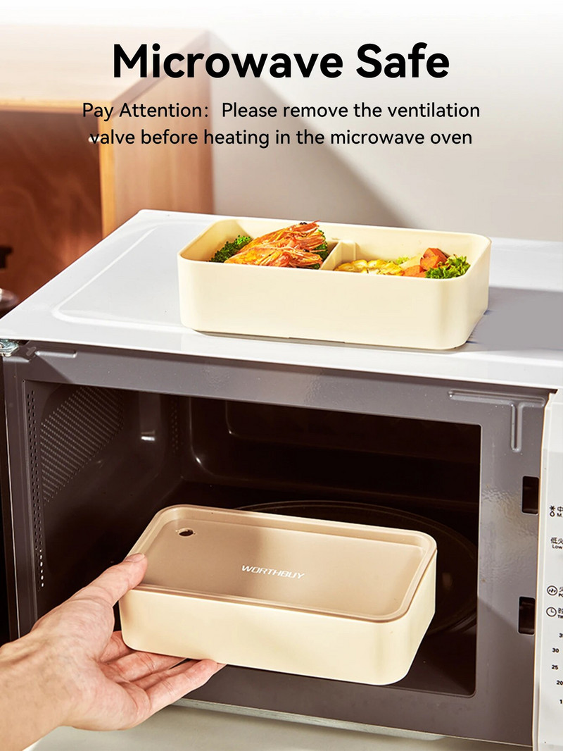 WORTHBUY Mikrohullámú Bento doboz étkészlettel Hordozható kétrétegű ebédlődoboz, szivárgásmentes, osztott ételtároló edények diákoknak, felnőtteknek