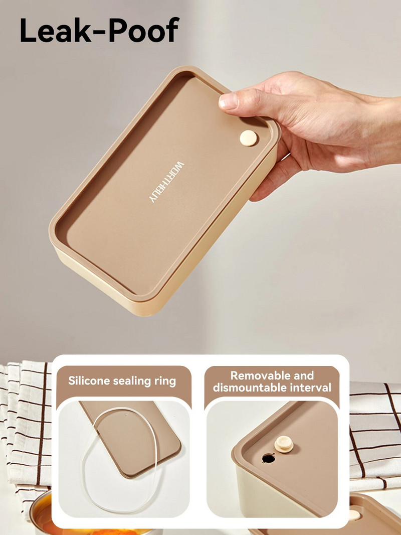 WORTHBUY Mikrohullámú Bento doboz étkészlettel Hordozható kétrétegű ebédlődoboz, szivárgásmentes, osztott ételtároló edények diákoknak, felnőtteknek