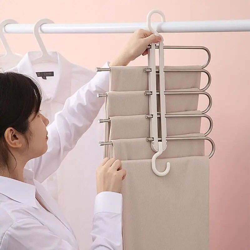 Többfunkciós többrétegű összecsukható nadrágakasztó továbbfejlesztett változat Helytakarékos műanyag szárítóállvány ruhatároló rendszerező