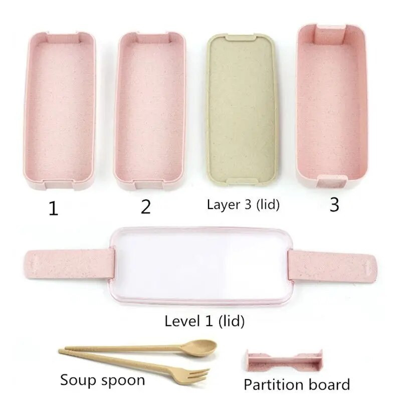 Konyha 900ml Mikrohullámú ebédlődoboz Búzaszalma étkészlet Élelmiszer tároló edény Gyerekek Iskolai Iroda Hordozható Bento Box