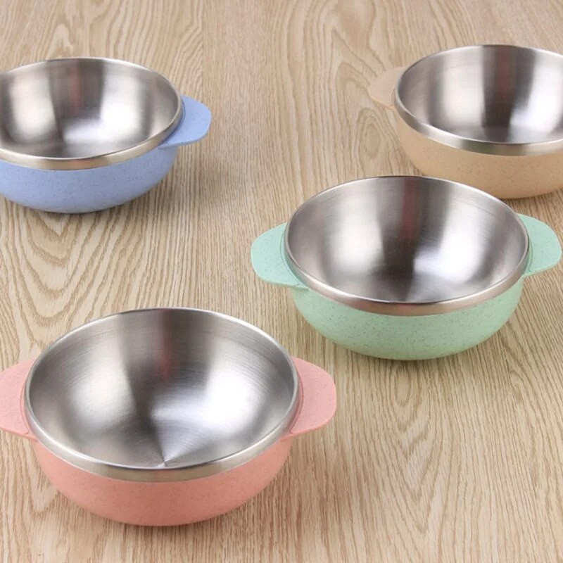 Konyhai evőeszközök Búzaszalma tál élelmiszer minőségű búza rizstál kétrétegű rozsdamentes acél étkészlet ételtartó desszert