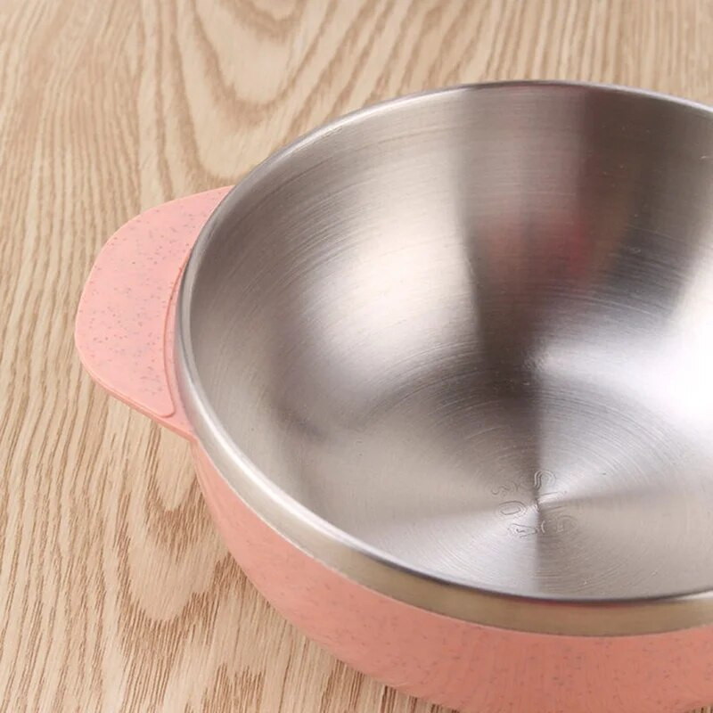 Konyhai evőeszközök Búzaszalma tál élelmiszer minőségű búza rizstál kétrétegű rozsdamentes acél étkészlet ételtartó desszert