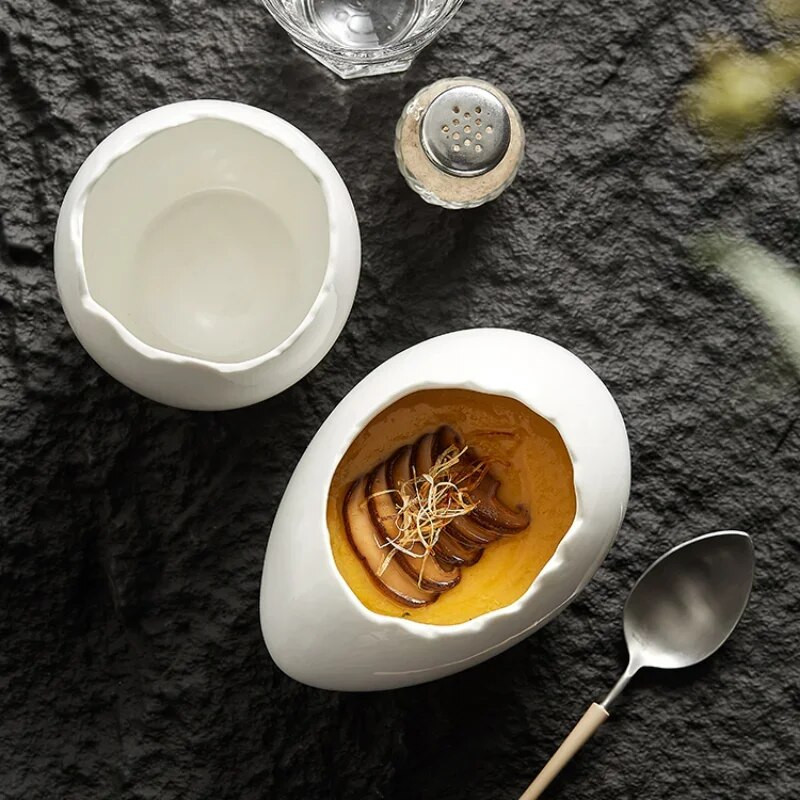 Fehér kerámia tojáshéj Tojás gőzölő műtárgy gőzölő tégely Pároló kis pörkölt csésze kis tál Desszert Desszert edény Evőeszköz Új