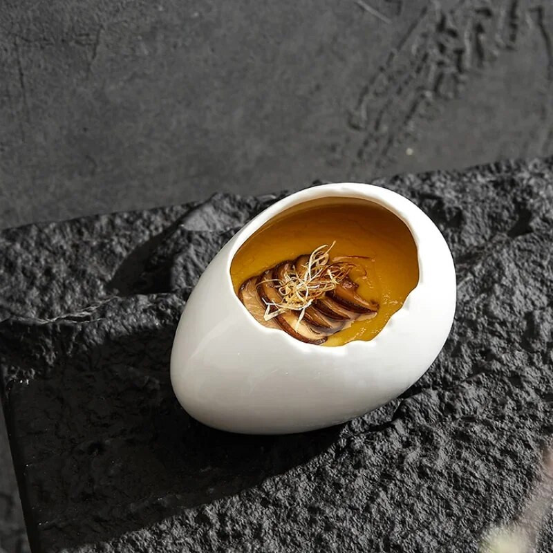 Fehér kerámia tojáshéj Tojás gőzölő műtárgy gőzölő tégely Pároló kis pörkölt csésze kis tál Desszert Desszert edény Evőeszköz Új