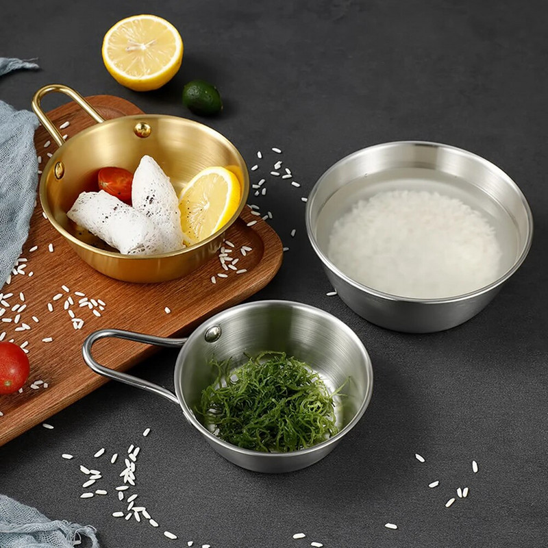 1db rozsdamentes acél tál Koreai kerek rizsboros tál fogantyúval Háztartási étel szósztálak Fagylaltos desszert étkészlet Konyha