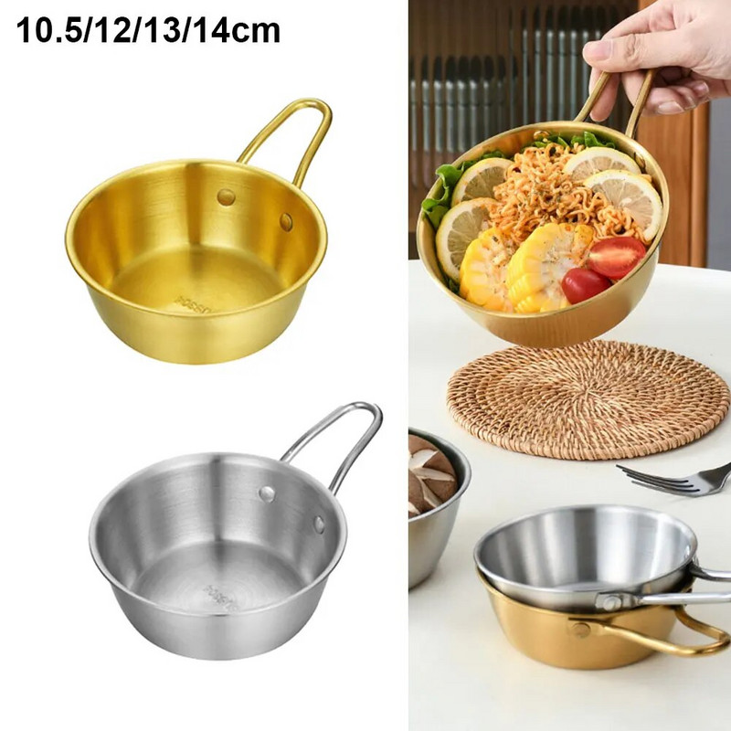 1db rozsdamentes acél tál Koreai kerek rizsboros tál fogantyúval Háztartási étel szósztálak Fagylaltos desszert étkészlet Konyha