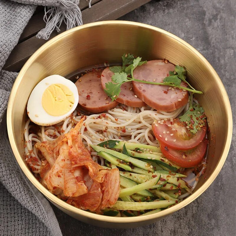 1 db koreai stílusú 304 rozsdamentes acél hideg tésztatál mérleg háztartási gyümölcssalátával, bibimbap étkészlettel