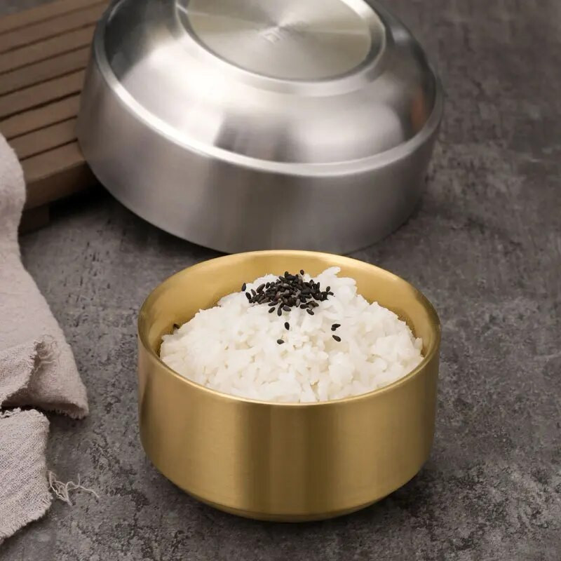 Koreai rozsdamentes acél ramen tál kétrétegű gyümölcssaláta leves tálak arany ezüst otthoni étkészlet konyhai eszközök 1 db