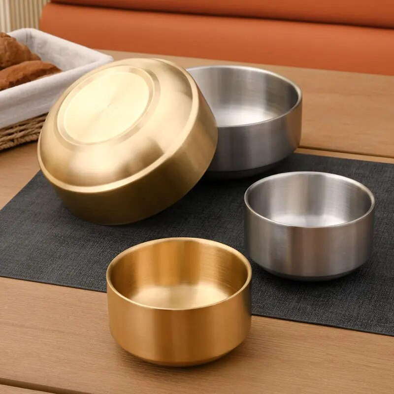 Koreai rozsdamentes acél ramen tál kétrétegű gyümölcssaláta leves tálak arany ezüst otthoni étkészlet konyhai eszközök 1 db