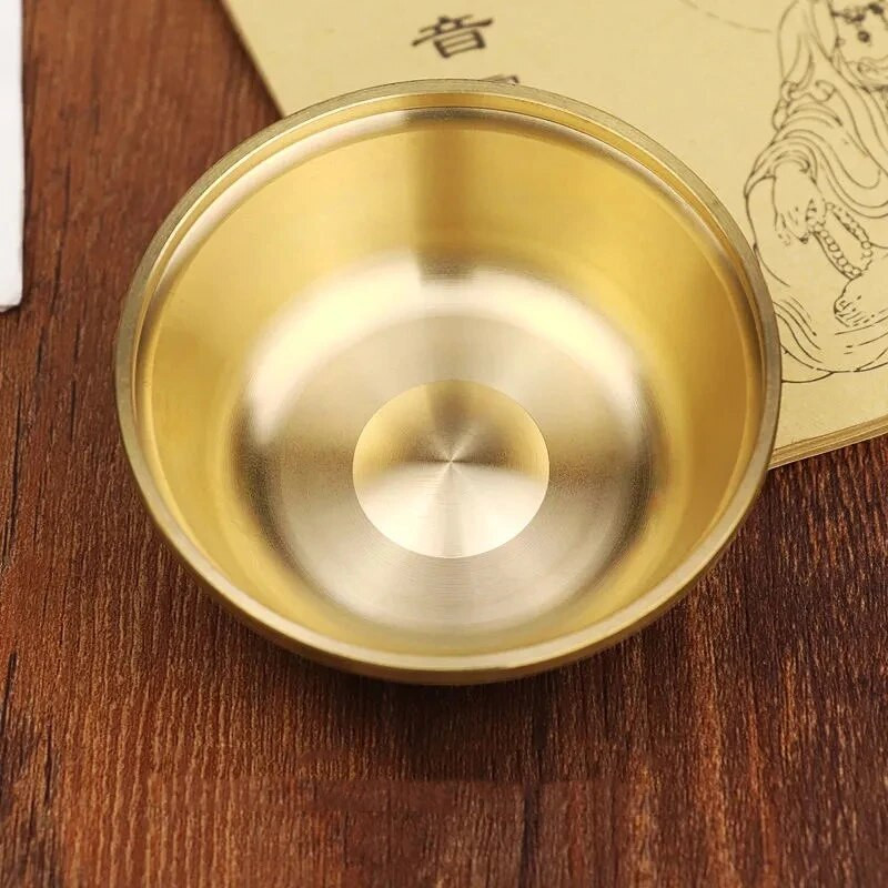 Sárgaréz tiszta réz ivótál kicsi, szerencsés tibeti szentelt mini vizes teáscsésze Arany buddhista teástál Otthoni ajándék Dísz