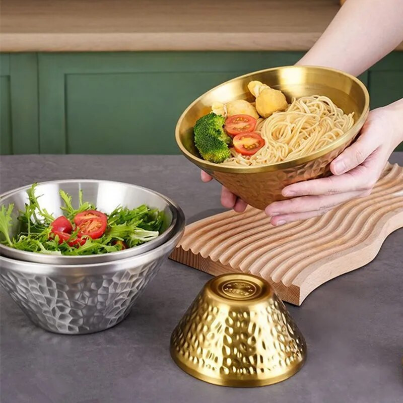 1 db koreai vastag rozsdamentes acél saláta ramen tészta tál kétrétegű étkészlet leves gyümölcstálak tartós konyhai edények