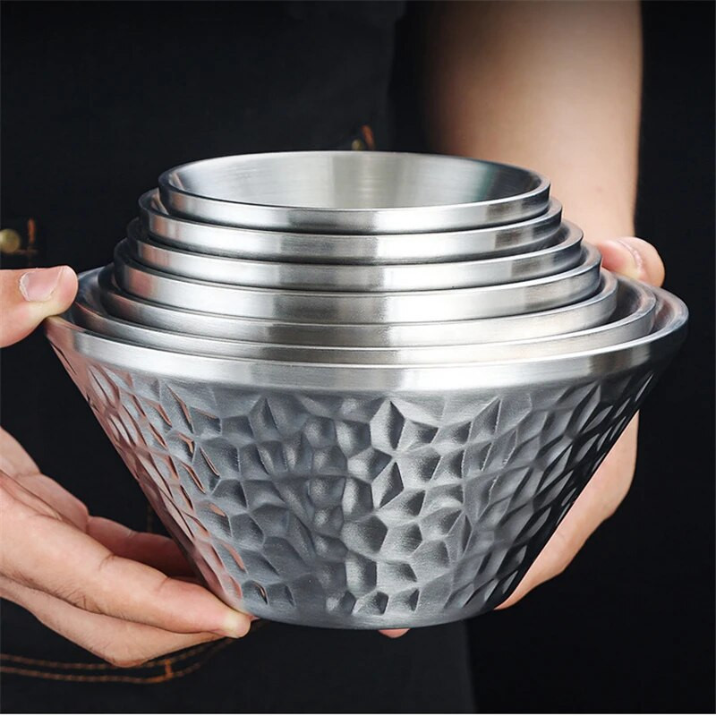 1 db koreai vastag rozsdamentes acél saláta ramen tészta tál kétrétegű étkészlet leves gyümölcstálak tartós konyhai edények