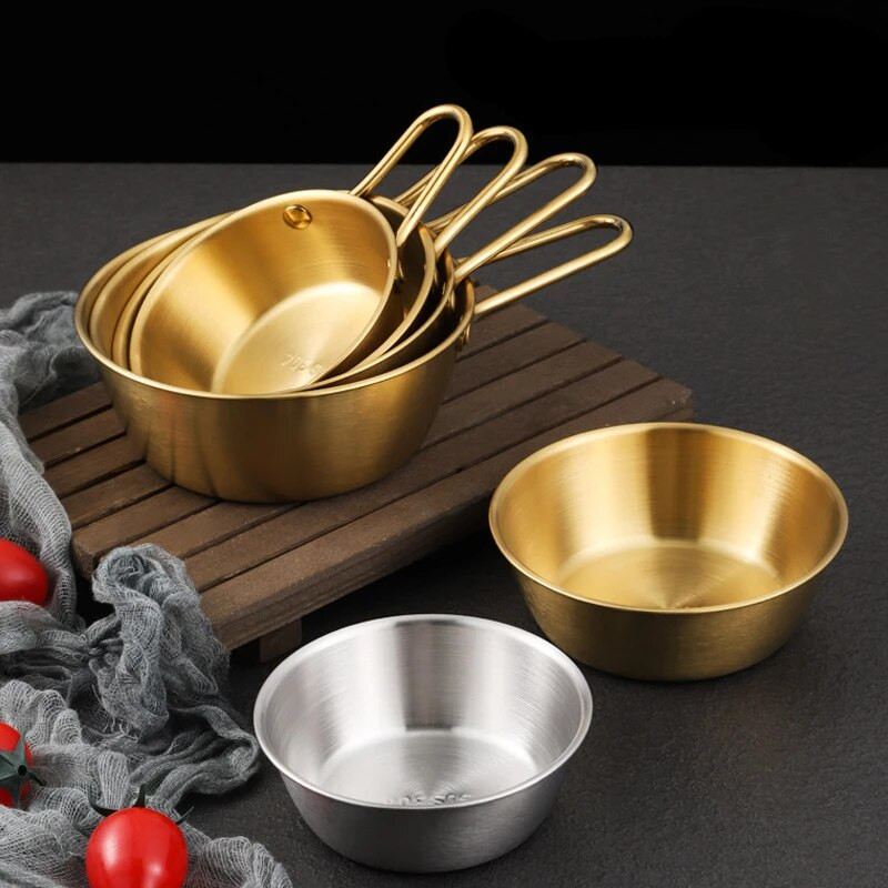 304 rozsdamentes acél koreai konyhatál fogantyúval Rizsboros tálak Mártások Fűszerestál Ételek tálalótálak Konyhai étkészlet