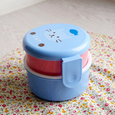 Cute Animal Lunch Box Ιαπωνικό διπλής στρώσης Στρογγυλό Mini Bento Box Παιδικό κουτί φρούτων Κουτί σνακ Φούρνος μικροκυμάτων Παιδικό μεσημεριανό κουτί 540ml