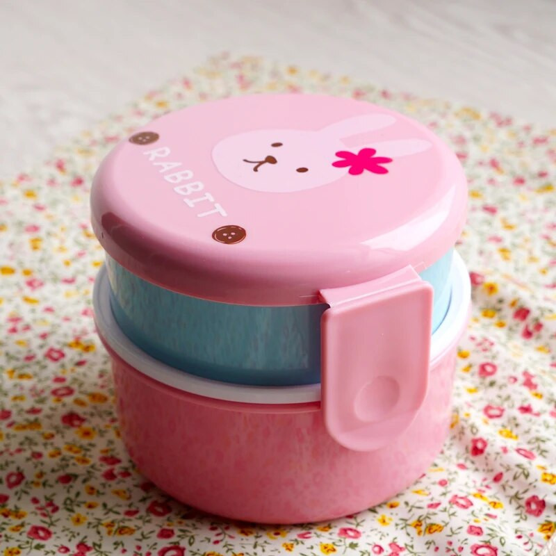 Cute Animal Lunch Box japán kétrétegű, kerek mini Bento Box Gyümölcsös Doboz Snack Box Mikrohullámú gyerekebéd doboz 540ml