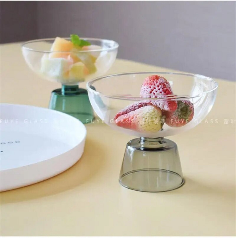 Színes üveg serleg átlátszó tál fagylalttál Joghurtos csésze desszerttál Háztartási desszerttál szilikon borát poharak