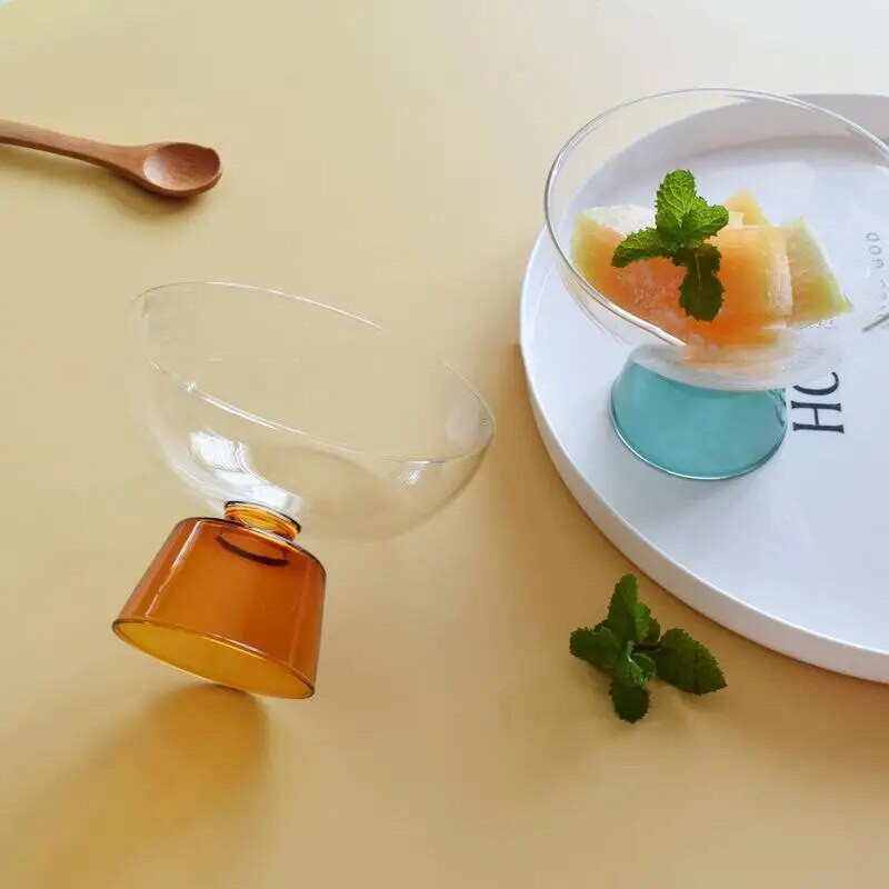 Színes üveg serleg átlátszó tál fagylalttál Joghurtos csésze desszerttál Háztartási desszerttál szilikon borát poharak