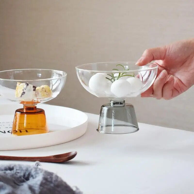 Színes üveg serleg átlátszó tál fagylalttál Joghurtos csésze desszerttál Háztartási desszerttál szilikon borát poharak