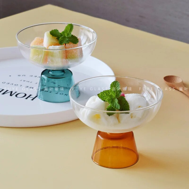 Színes üveg serleg átlátszó tál fagylalttál Joghurtos csésze desszerttál Háztartási desszerttál szilikon borát poharak