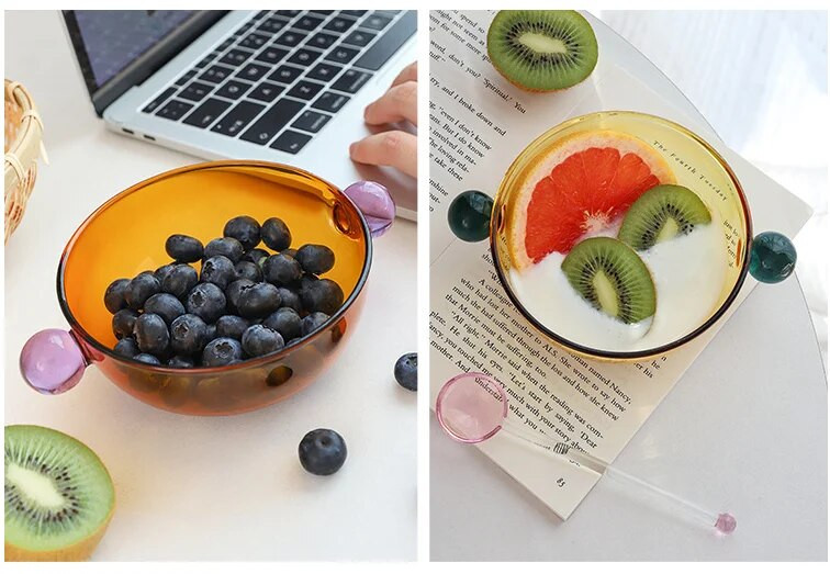 4,5 hüvelykes fagylalttál fogantyús üvegtál joghurthoz japán tál Színes üveg étkészlet leveses tál hőálló üveg