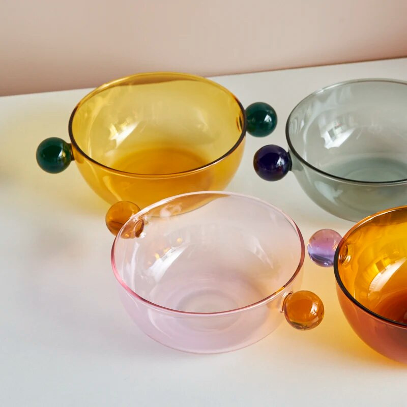 4,5 hüvelykes fagylalttál fogantyús üvegtál joghurthoz japán tál Színes üveg étkészlet leveses tál hőálló üveg