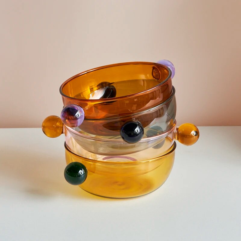 4,5 hüvelykes fagylalttál fogantyús üvegtál joghurthoz japán tál Színes üveg étkészlet leveses tál hőálló üveg