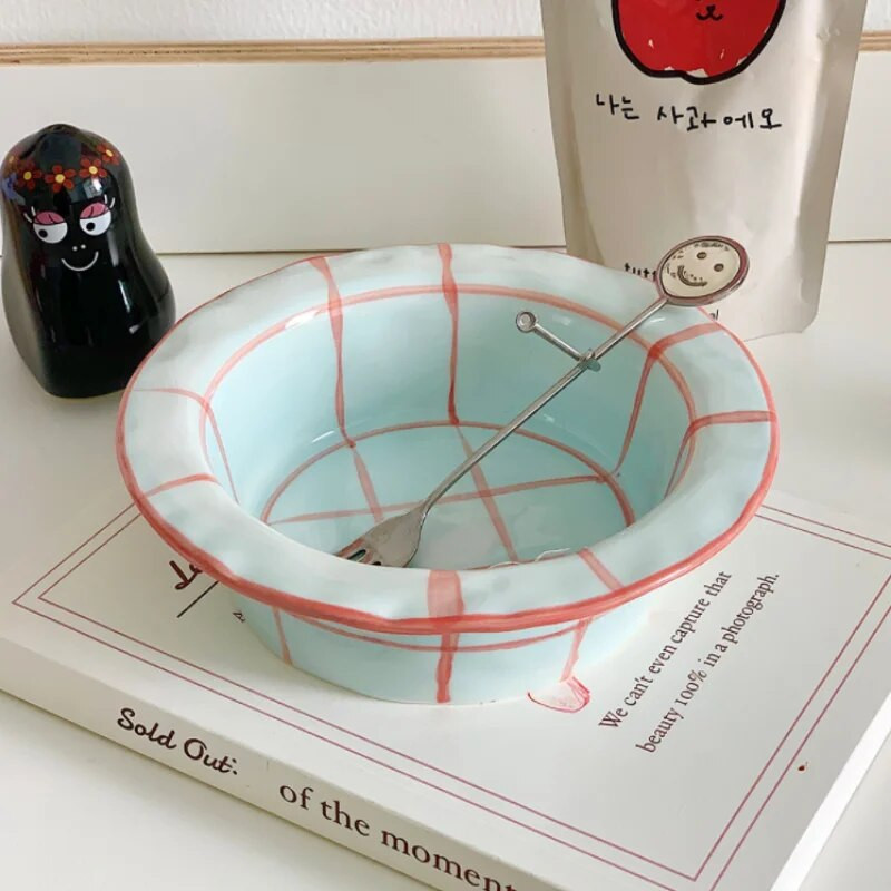 Kézzel festett szalmakalapos tál francia kerámia joghurtos tál retro illusztráció magas boroszilikát hőálló gyümölcstál salátaétel