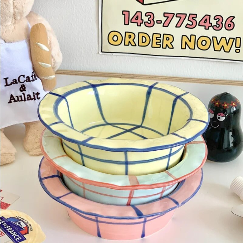 Kézzel festett szalmakalapos tál francia kerámia joghurtos tál retro illusztráció magas boroszilikát hőálló gyümölcstál salátaétel