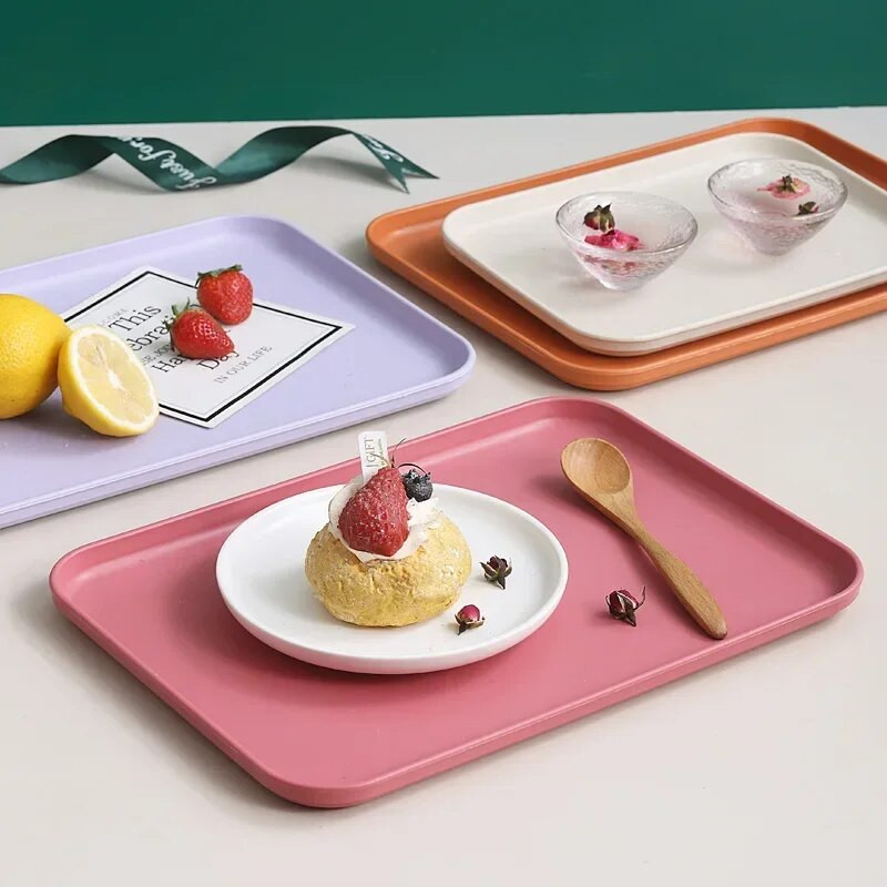 Búzaszalma gyümölcssaláta tálca Négyszögletes Dim Sum Desszert Gyümölcstányér Barbecue nyárs Nagy kapacitású tálca Négyzetes gyorsétterem tálcák