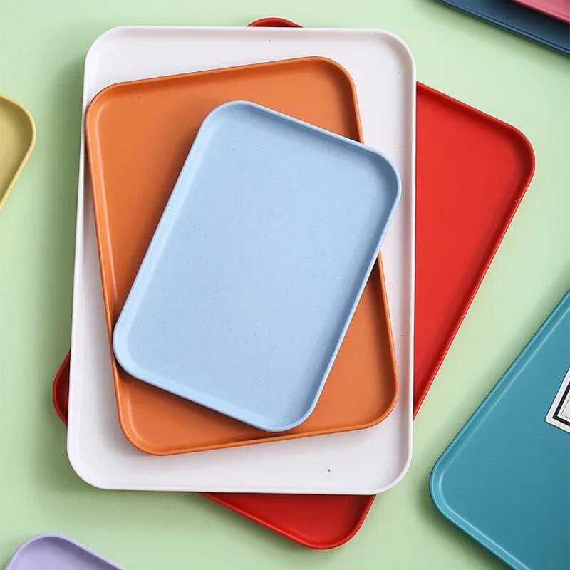 Búzaszalma gyümölcssaláta tálca Négyszögletes Dim Sum Desszert Gyümölcstányér Barbecue nyárs Nagy kapacitású tálca Négyzetes gyorsétterem tálcák